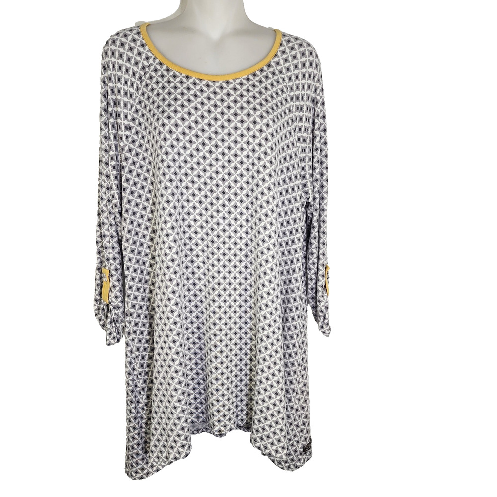 Matilda Jane Womens Believe Starstruck Tunic Top XL Gray Yellow 3/4 Tab Sleeve